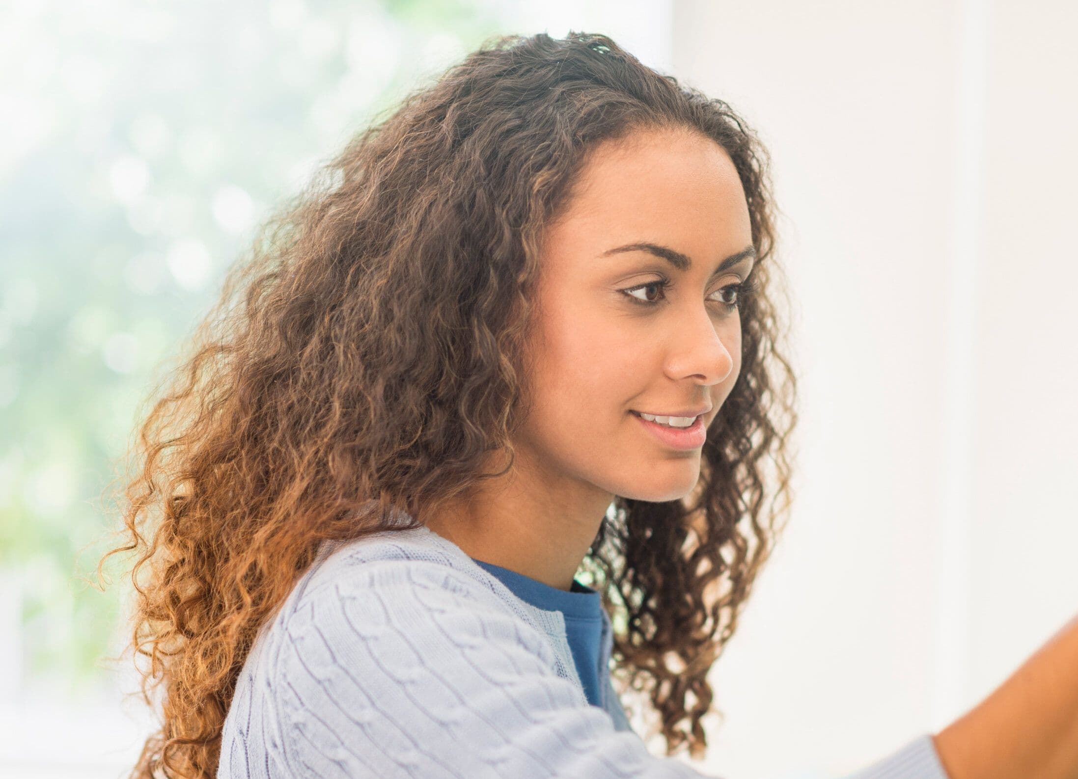 A candidate smiling during a conversation